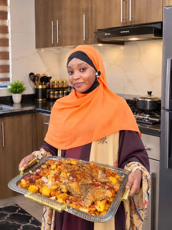 Khadeejah with Fish surs with potatoes fried